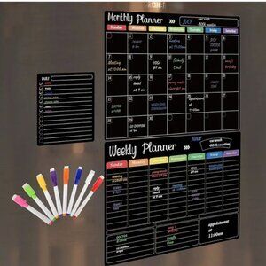 Magnetic Dry Erase Boards Calendar Planner 3 Pack Black with 8 Magnetic Markers